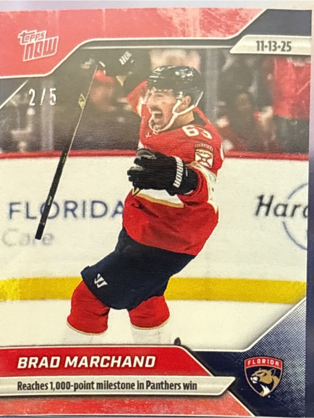 Topps Now Brad Marchand Red Hockey Trading Card LE 2/5